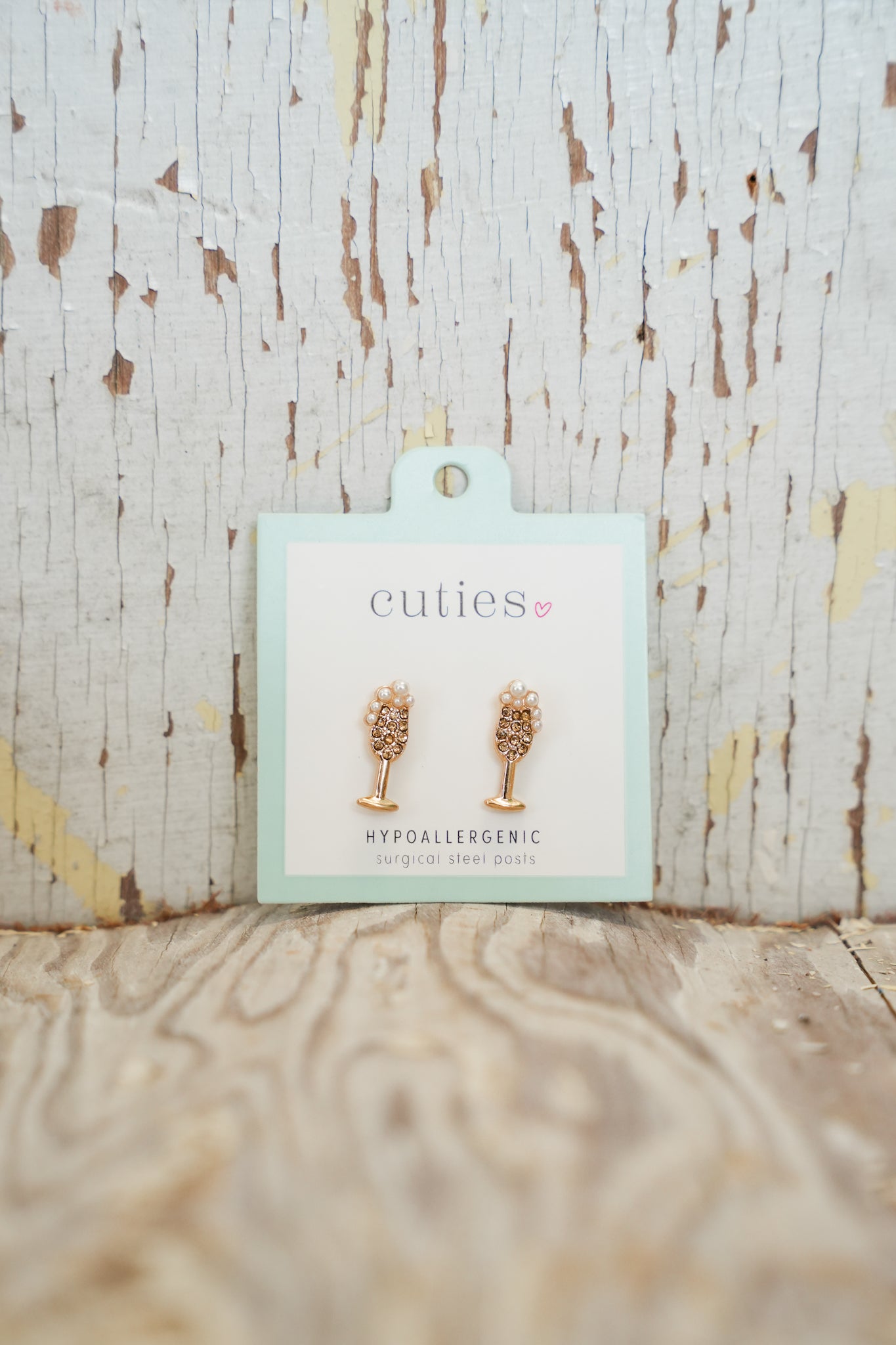 CUTIES CHAMPAGNE GLASS STUD EARRINGS