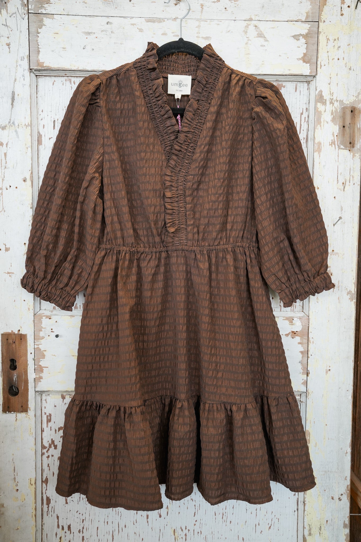 BROWN RUFFLE DRESS