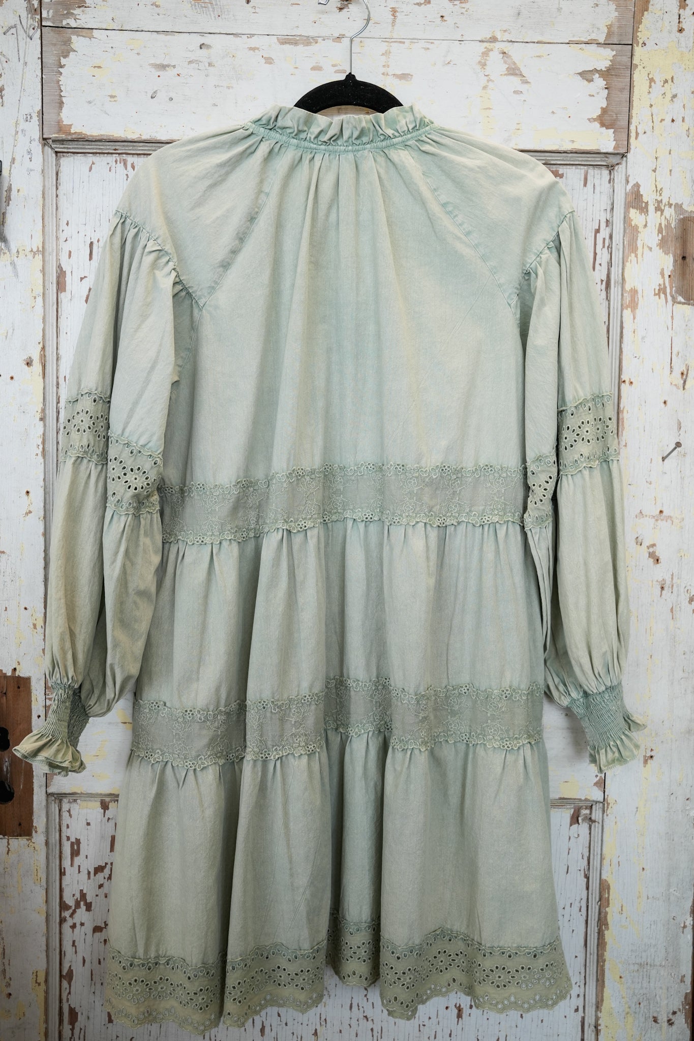 LONG SLEEVE MINERAL WASHED SAGE DRESS