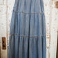 WASHED DENIM TIERED LONG SKIRT