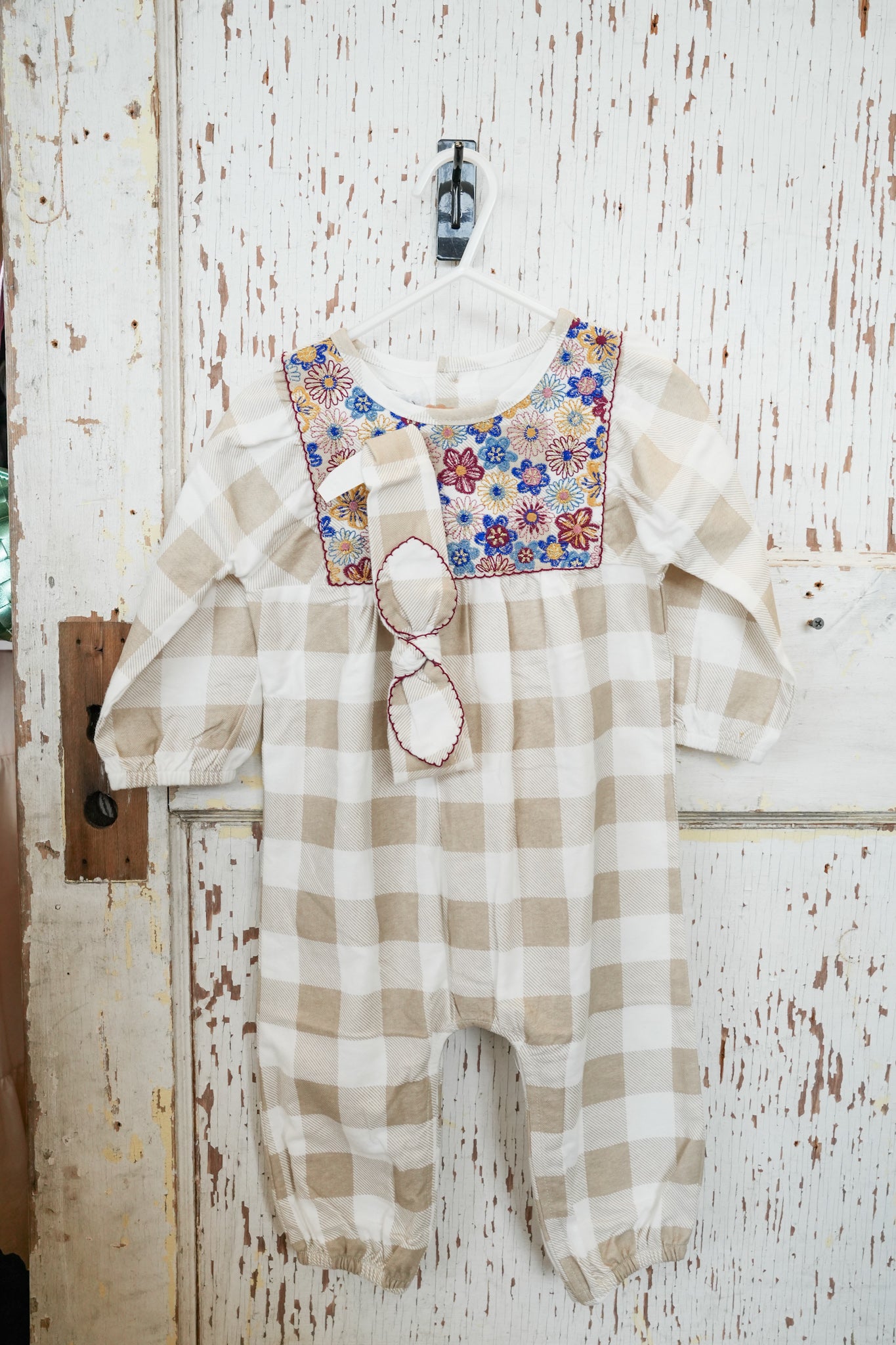 NEUTRAL CHECKERED EMBELLISHED LONGALL